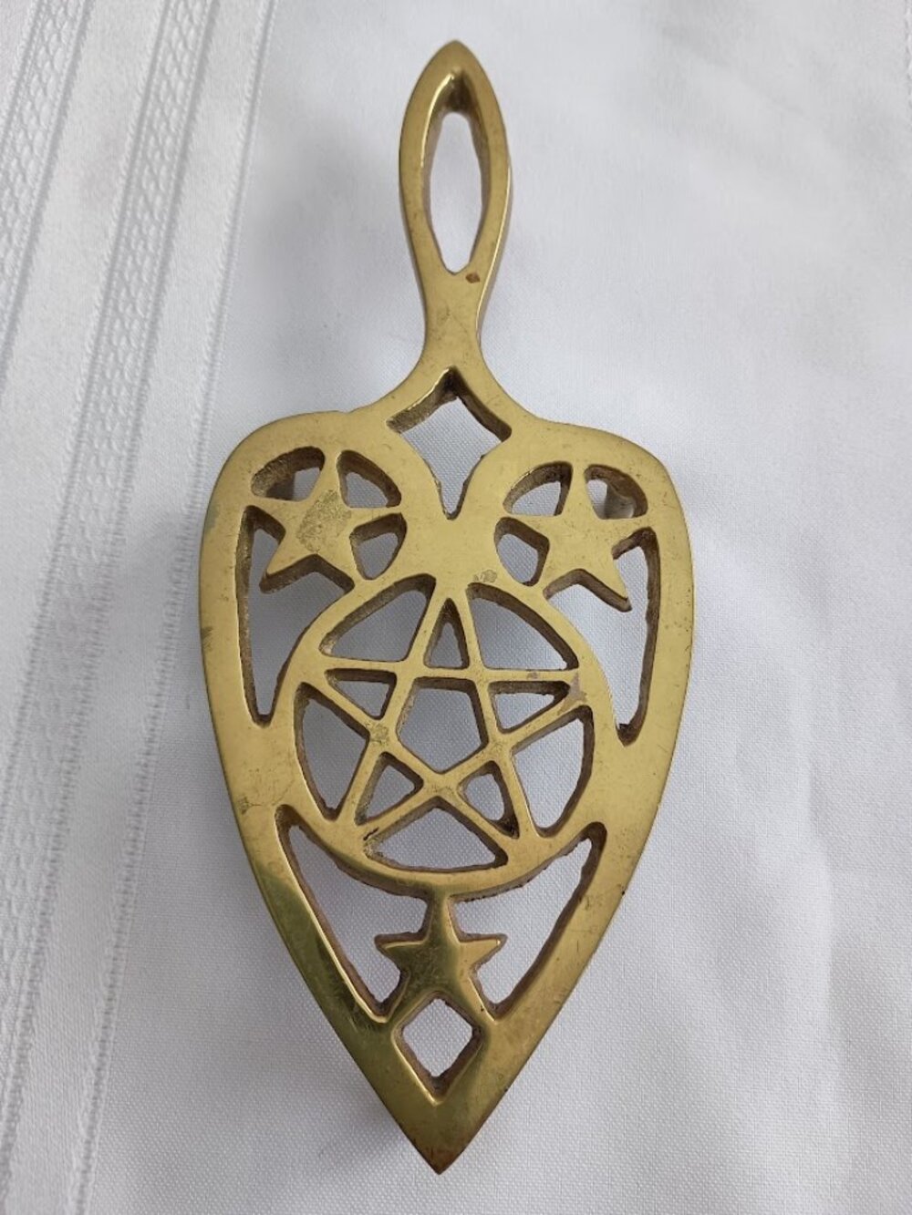Vintage Brass Trivet with Star and Pentagram Design